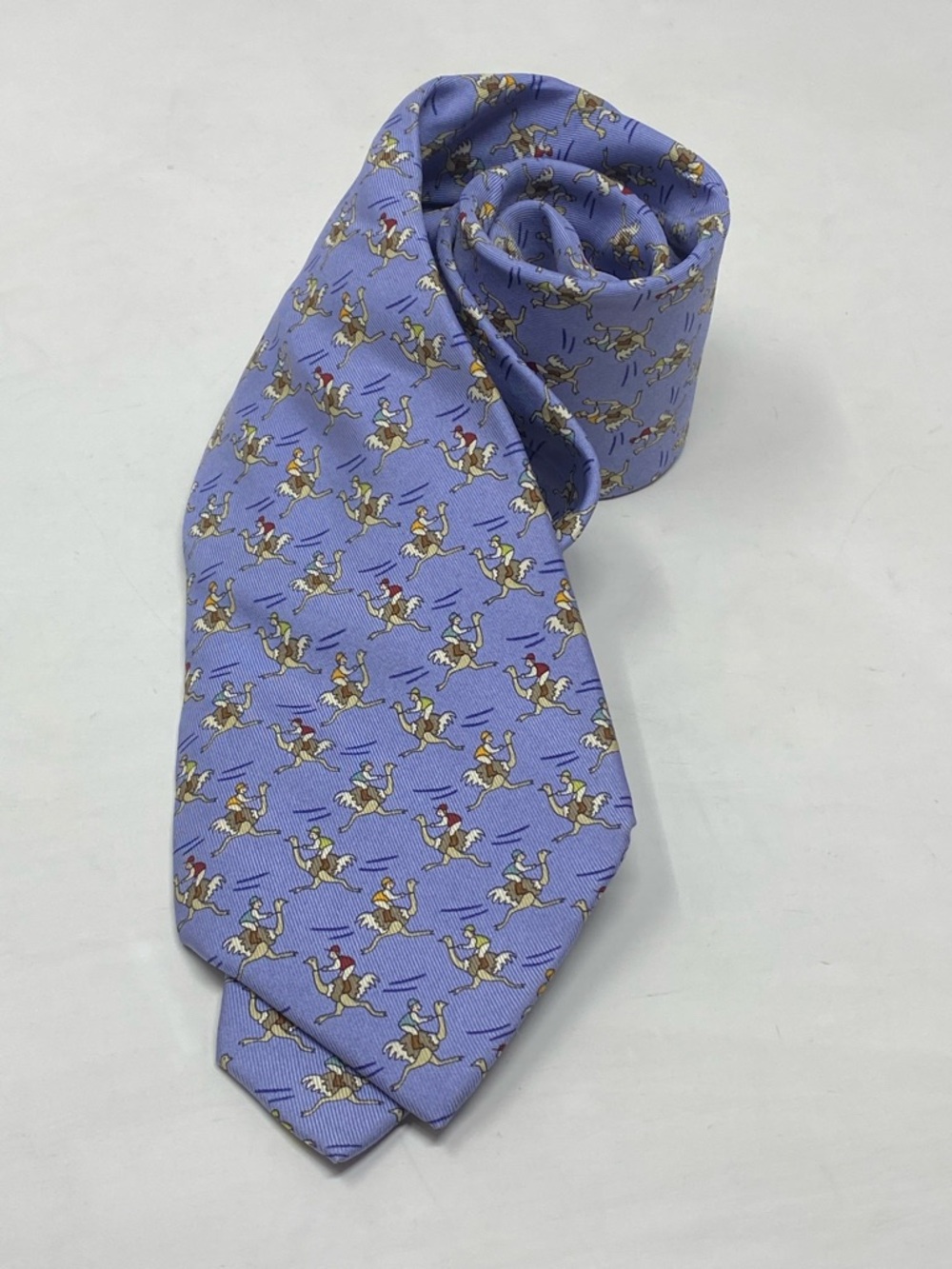 Hermes Mens Silk Tie Ostrich Rider Blue 7987 EA - Picture 9 of 11